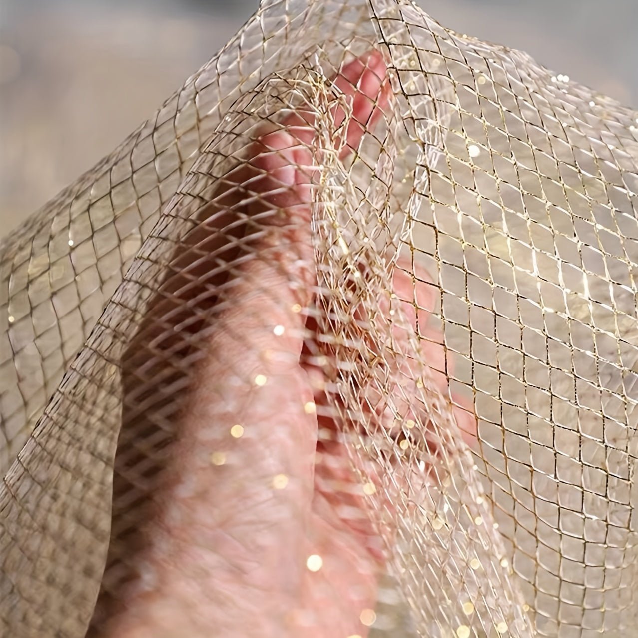 Shiny Voile Tulle Mesh Fabric Party Home Decor Transparent Plaid Net Fabric Golden Silvery Gauze Apparel Mesh Cloth DIY Sewing - 