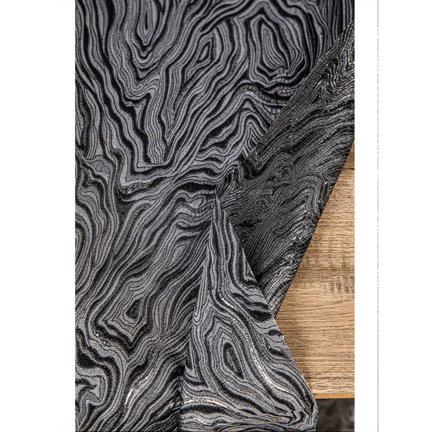 Silver Black Textured Jacquard Designer Fabric - 