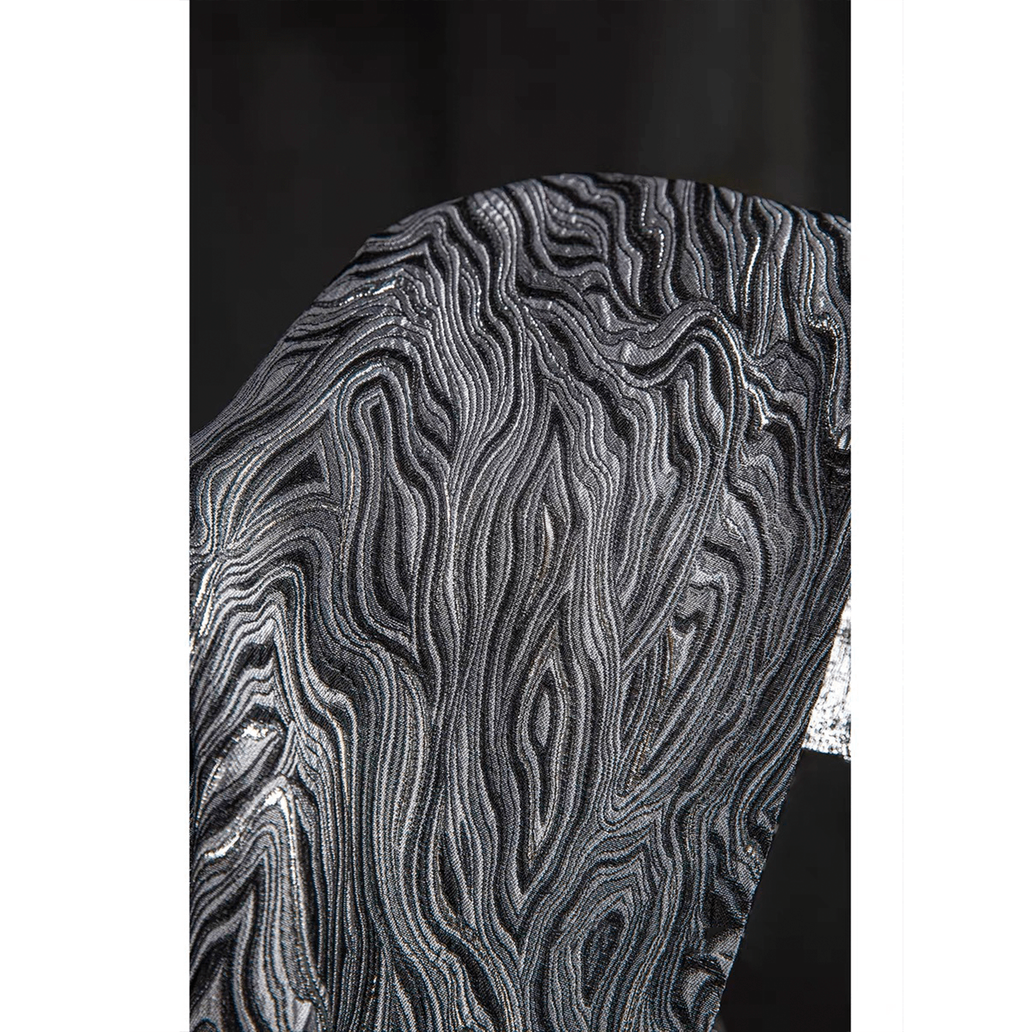 Silver Black Textured Jacquard Designer Fabric - 