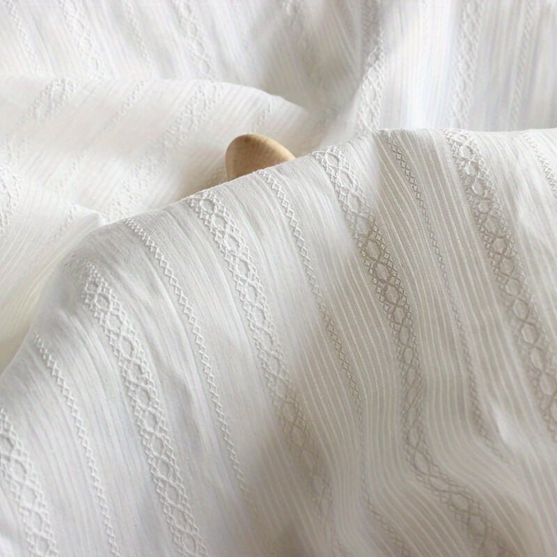 White Cotton Jacquard Fabric, Pre - Cut Floral Pattern - 